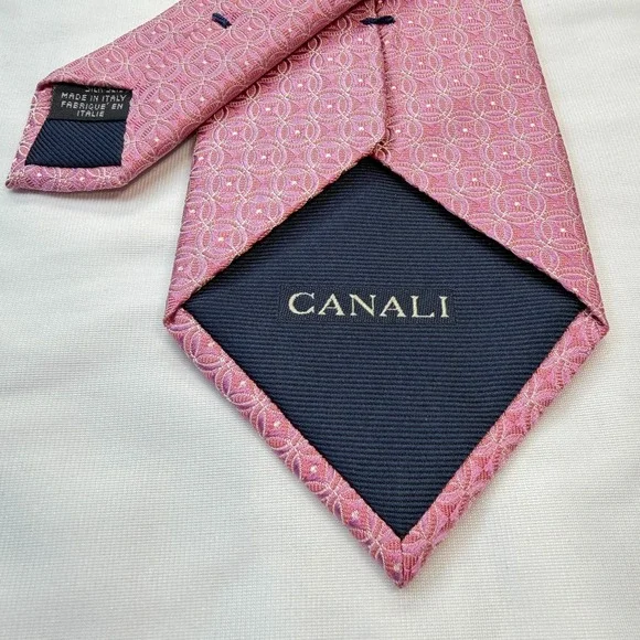 Canali Pink Geometric Silk Tie Made in Italy Luxury Designer Necktie